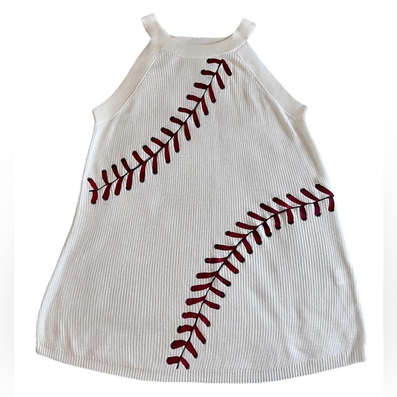 Baseball Printed White Knit Tank - Picture 3 of 10
